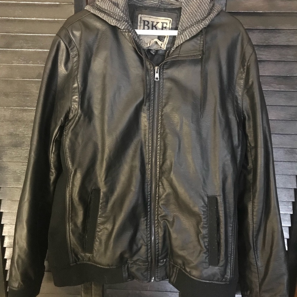 BKE leather hooded coat